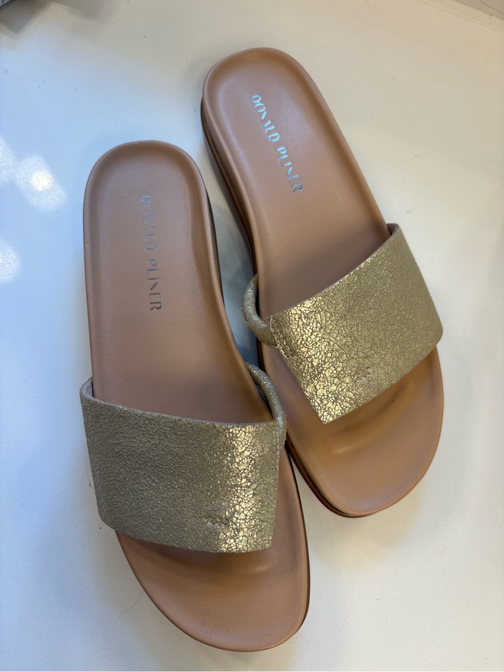 Donald J. Pliner Metallic Gold Slide Sandals